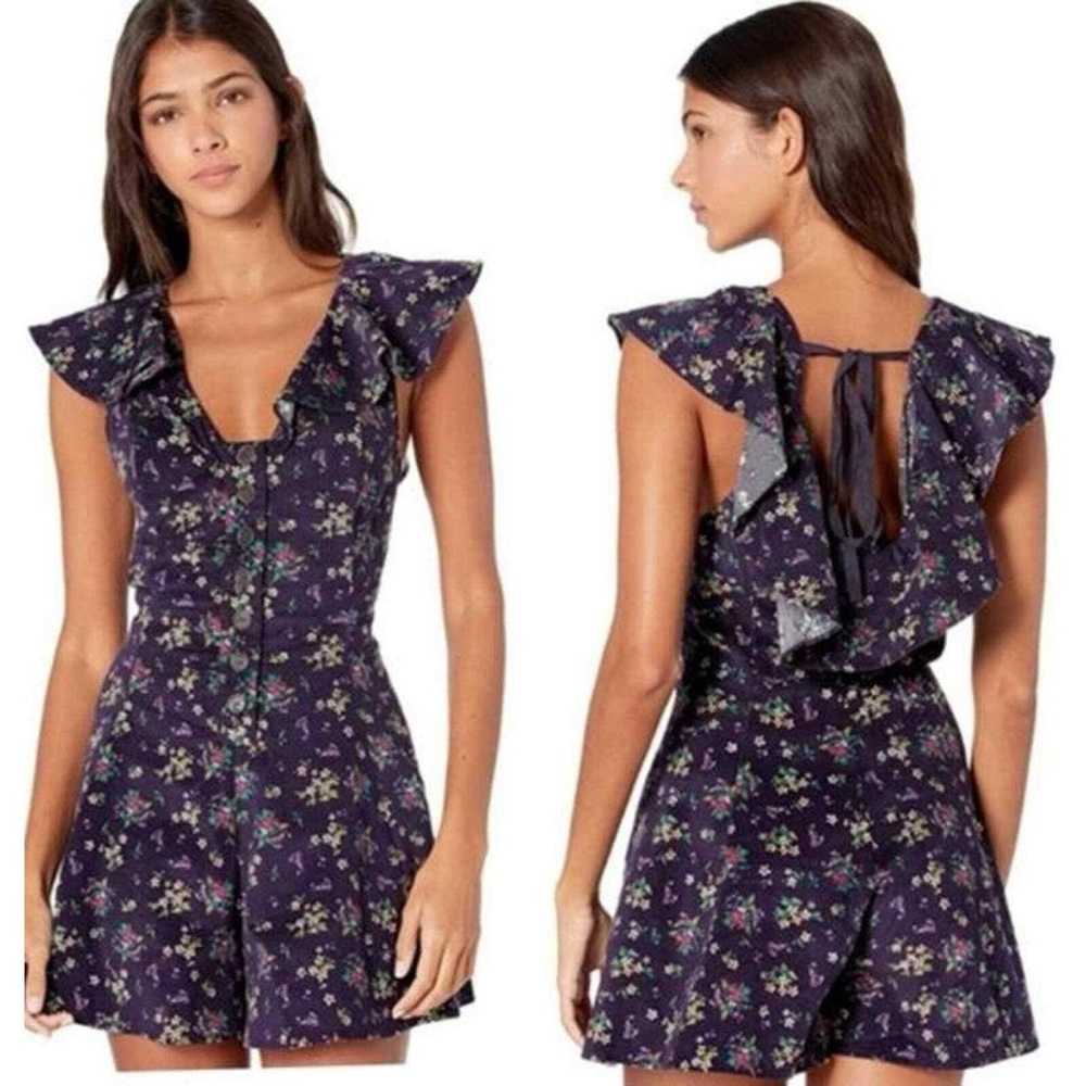 Free People Purple Corduroy Floral Romper Size XS